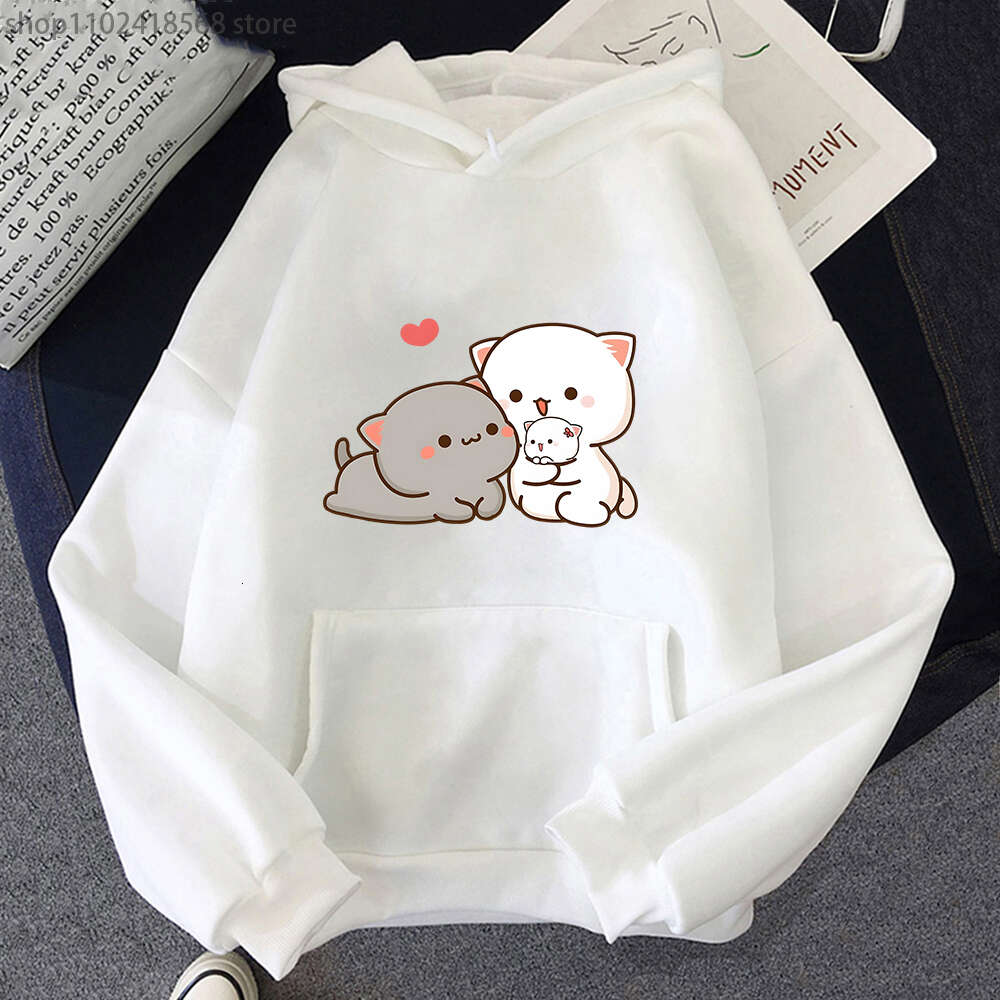 Peach Women Cat Hoodies Funny Mochi Plus Size Sweatshirt Haruku Kawaii Cartoon Female Long Sleeve Streetwear Clothes Tops