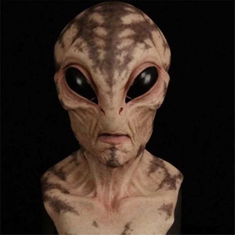 Latex Halloween Alien Mask Horrible Big Eyes UFO Full Face Scary Horror Alien Head Adult Masks Monster Party Cosplay Props Y240813