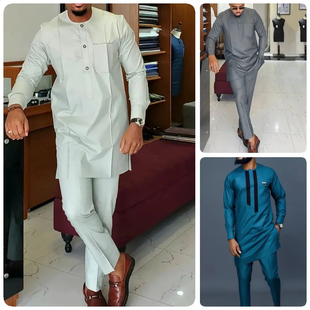Dashiki Mens Top Pant 2 Pieces Outfit African Men Clothing Sets Kaftan And Pant Two-piece Suits African Clothing 240813