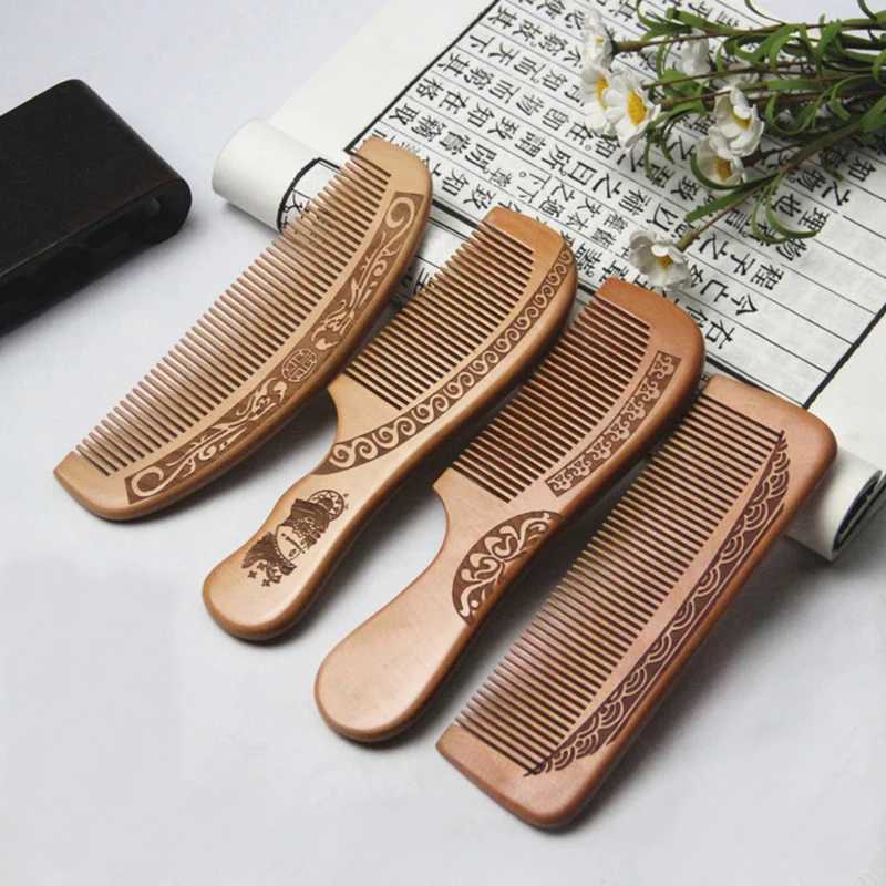 1 piece of wooden comb carving painting anti-static natural head massage handmade wooden comb hair styling tool W240813