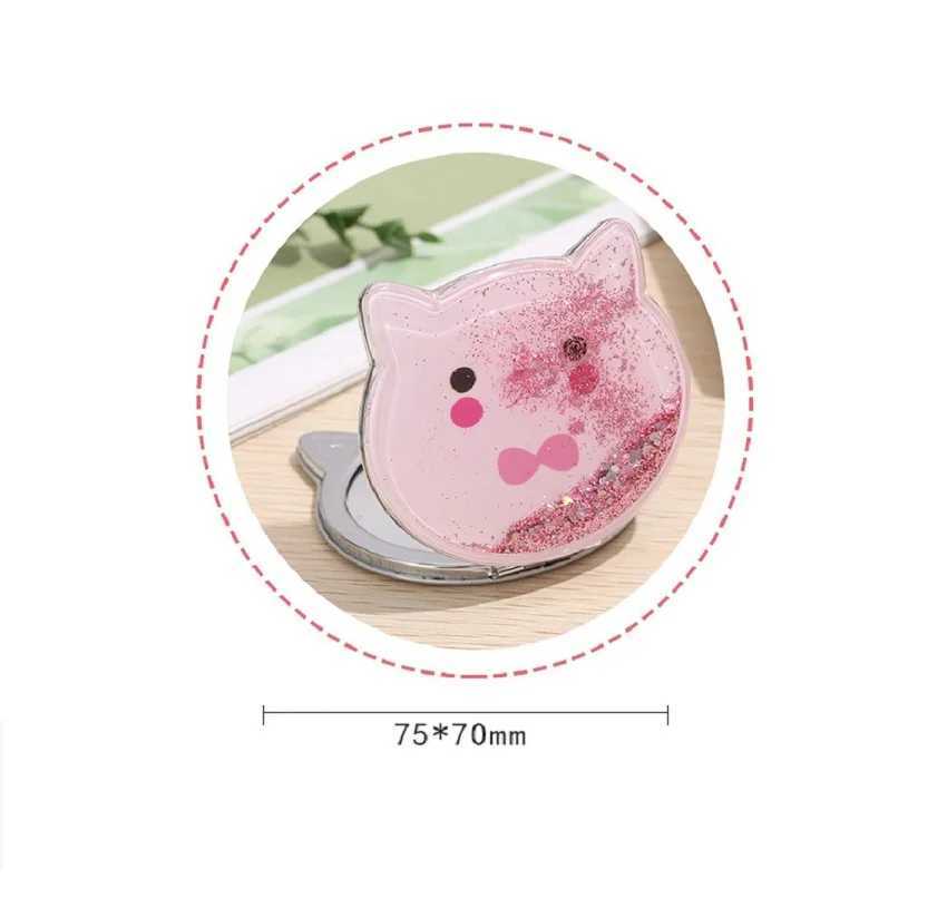 Cat double-sided makeup mirror portable Quicksand glitter cartoon cute girl gift hand mirror pocket double-sided makeup mirror W240813