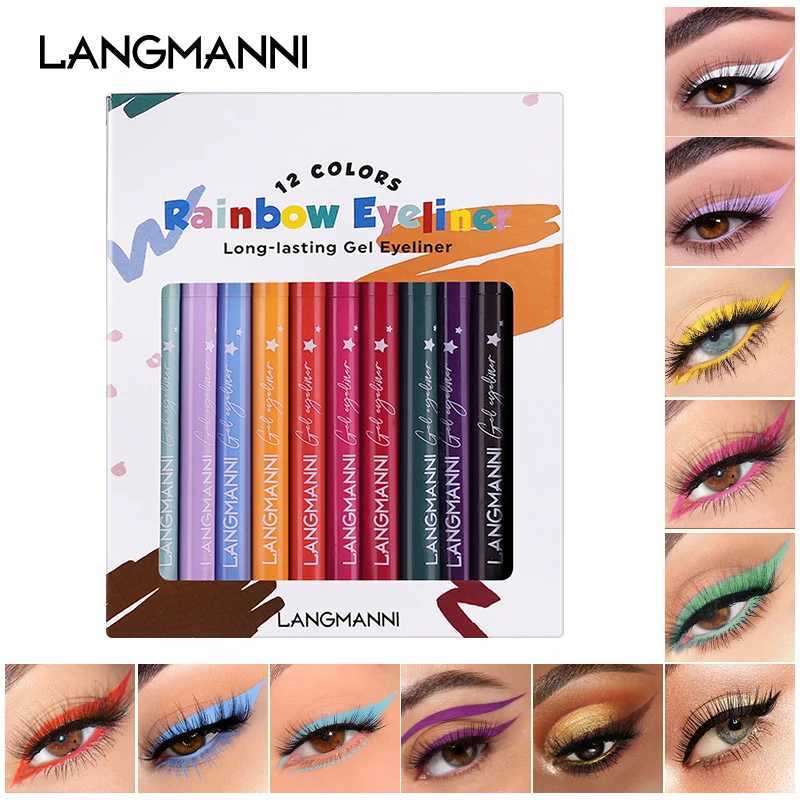 Langmanni 12 color eyeliner pencil set stain free matte eyeliner pencil set rotatable Y240813