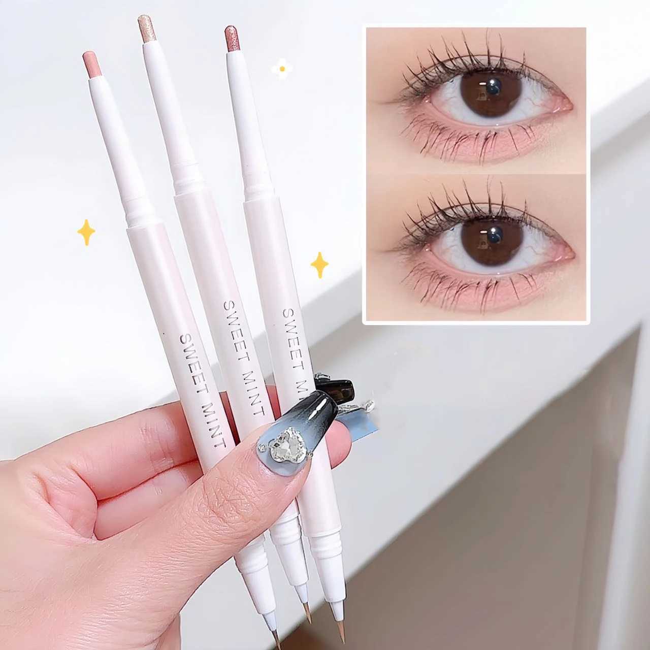 Ultra Thin White Diamond Lying Silkworm Pen 2-in-1 Eye Shadow Brightening Highlighter Gel Smooth Liquid Brown Eyeliner Makeup Y240813