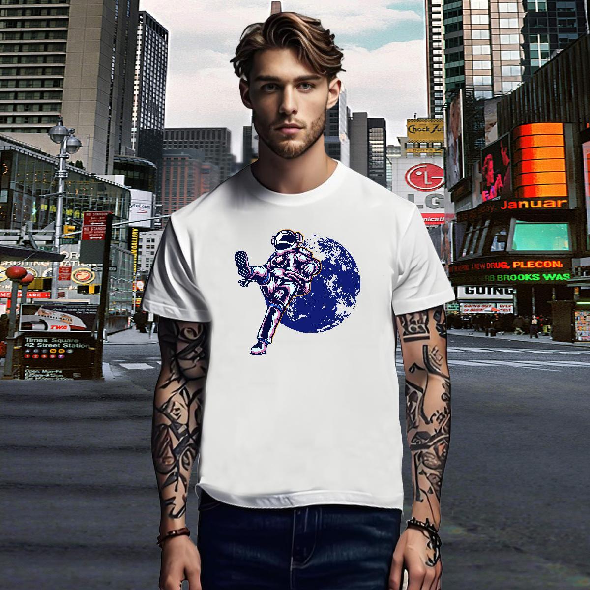 T Shirts Men 230g Pure Cotton cosmonaut Hip Hop Street Breathable Black Oversized Tshirts 2024 DIY Comfortable Tee Shirt