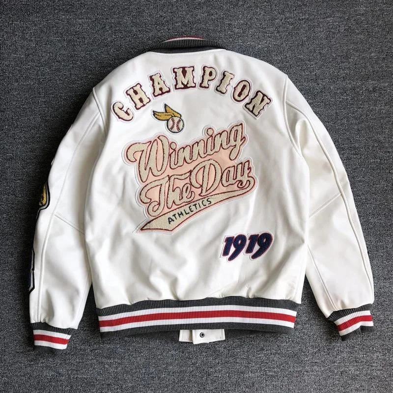 Autumn Trendy Mens Cropped Leather Jacket Loosefit Baseball Uniform Outerwear Blazer Casual Scene Regular Length 240712