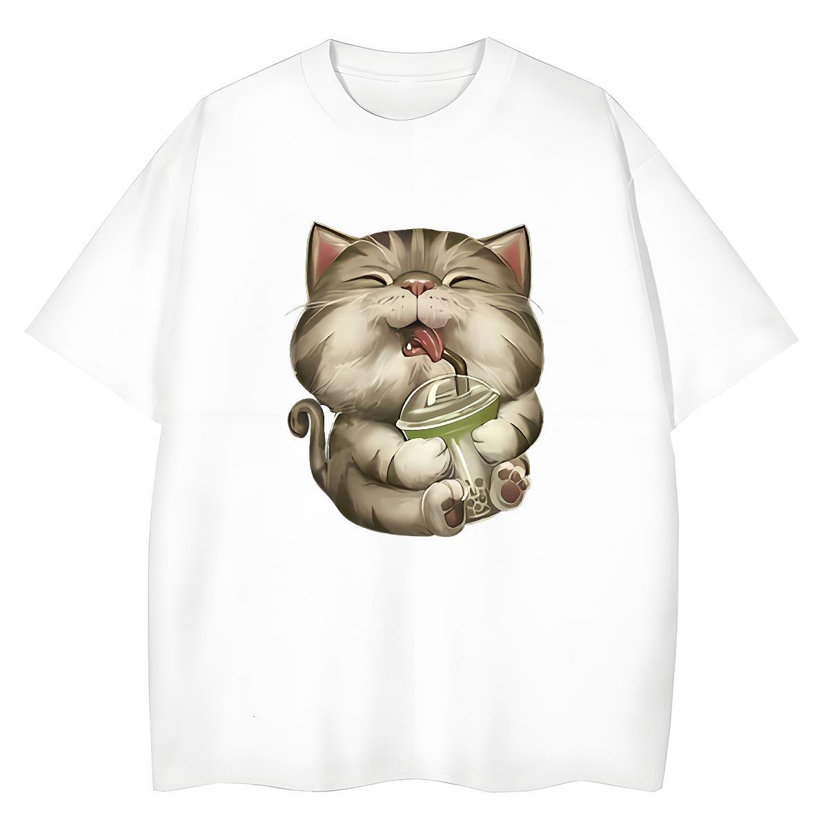 Soft Mens T Shirts cat Crew Neck Breathable Home Outdoor Black Oversized 230g Pure Cotton Tshirts Fashion Design Tees Shirts