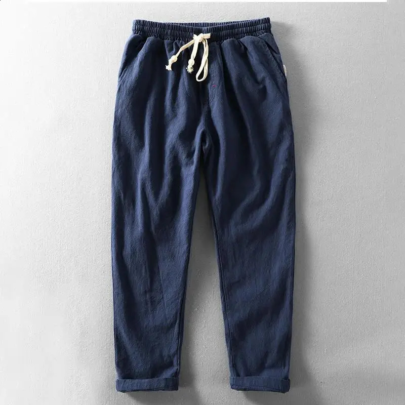Men Clothing Summer Harajuku Breathable Loose Cotton Linen Pants Y2K Trend Youth Casual Streetwear Solid Drawstring Trousers 240814