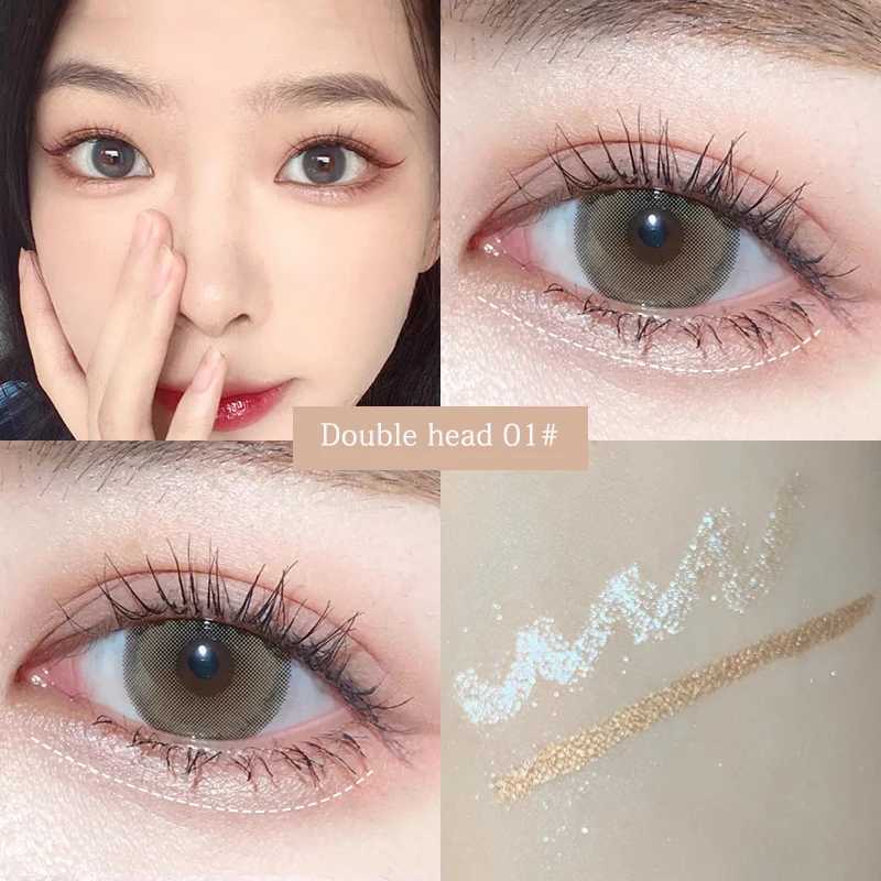 Double head Silkworm Eyeshadow Pen Lasting Waterproof and Not Blooming Shiny Pearlescent Eyeliner Gel Pen Eye Shadow Stick Y240813