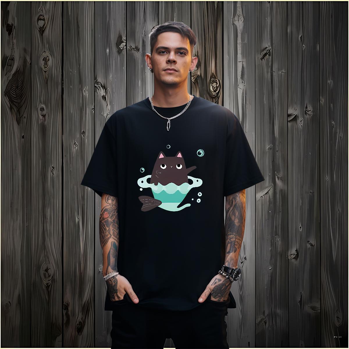 Designer Man T Shirts cat Round Neck Short Sleeve Daily Wear Skull 230g 100% Cotton Men Tshirts 2024 Designer Tees