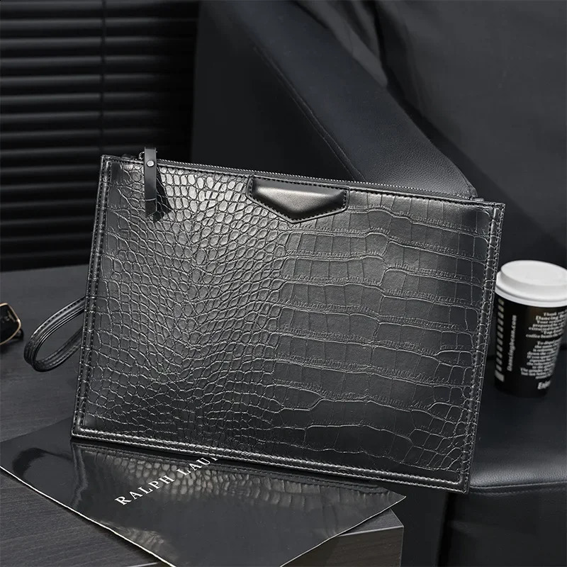pattern leather clutch mens large capacity handbag multifunctional cross body shoulder bag mens clutch sling messenger bag 240812