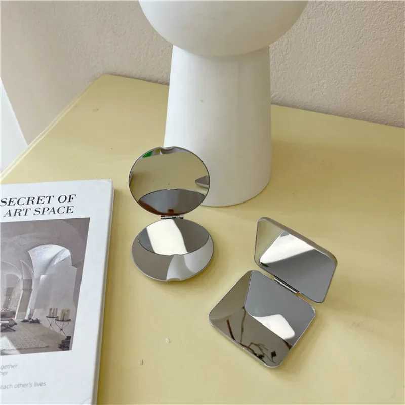 Ins Portable Simple Stainless Steel Double sided Makeup Mirror Handheld Pocket Folding Makeup Mirror Beauty Accessories W240813