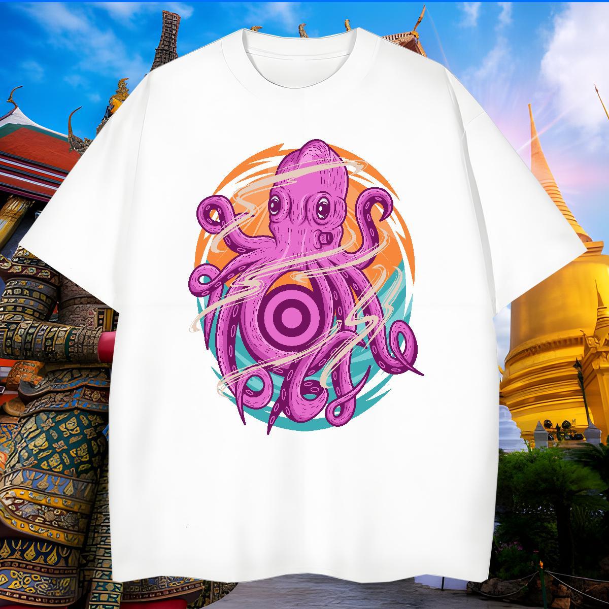 Designer T Shirts Men octopus O-Neck Short Sleeve Beach Black White 230g 100% Cotton Mens Tshirts New Designer Tees