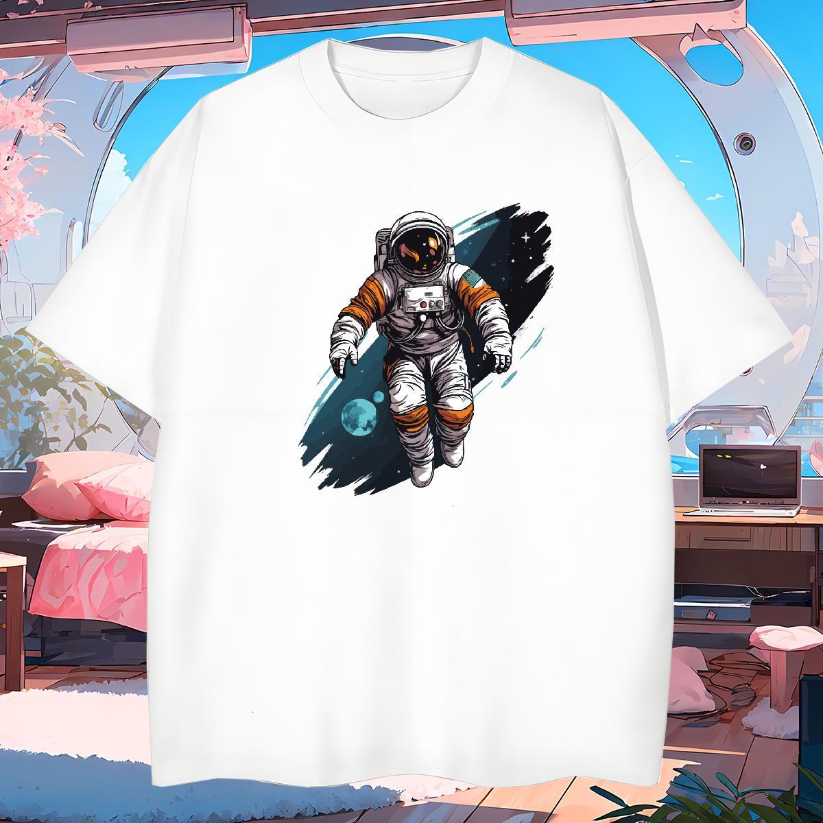 T-Shirts for Men 230g Cotton universe Home Outdoor Breathable Short Sleeve Black White Tshirts Customized Brand Polos
