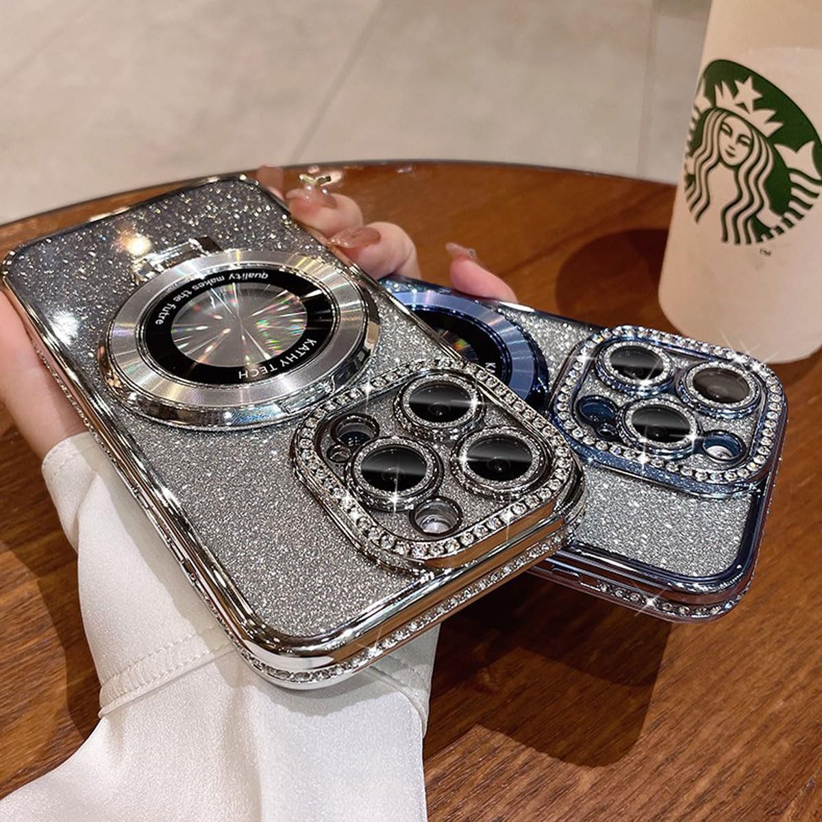 Luxury Diamond Bling Glitter Fold Ring Stand Magnetic For Magsafe Cases Shockproof Cover With Camera Lens Film Protector for iPhone 16 15 14 13 12 11 