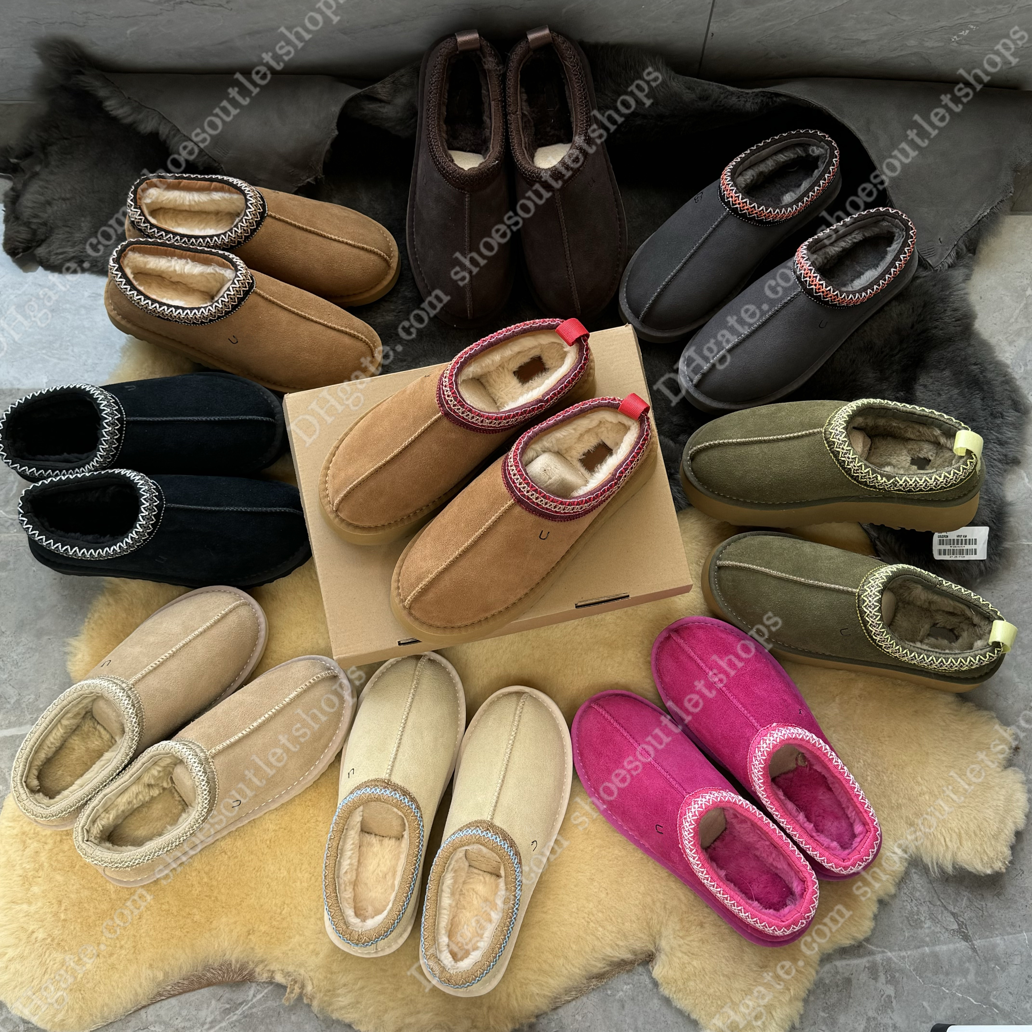 slippers Tazz Chestnut Fur Slides Dheepskin Shearling slipper Tasman Classic Ultra Mini Platform Boots snow Wool Blend Winter Australia Booties