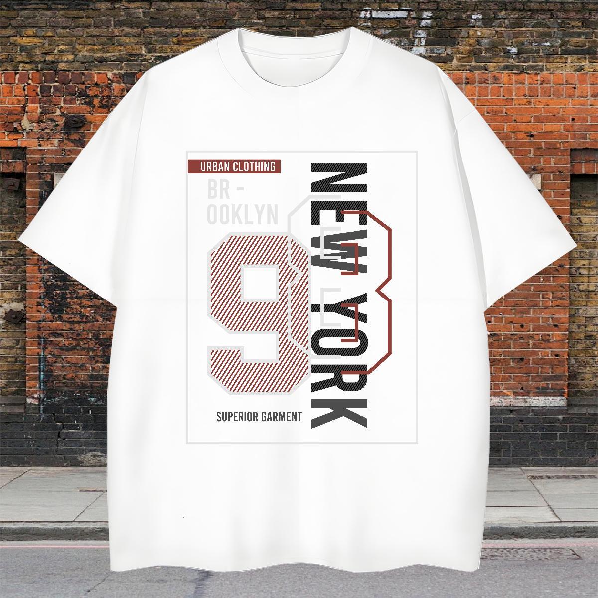 Loose Fit Tshirts Hip Hop 230g Cotton White Plus Size Crew Neck Breathable letter Man T Shirts Classic Casual Tops Tees