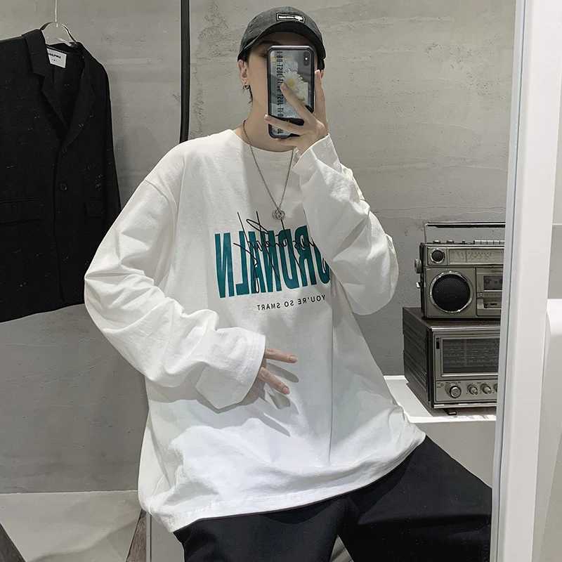 Long Sleeve T-shirts Men Loose Harajuku Large Size S-5XL Oversize Letter Printed O-neck Tees Spring Ins Fashion Chic Tops RetroM240814