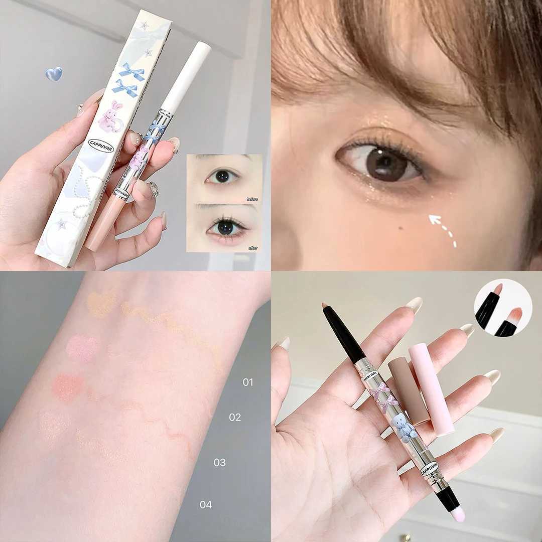 Double Head Gel Eyeliner Pen Lying Silkworm Eye Shadow Brightening Natural Pink Halo Dye Brush Pencil Waterproof Eyes Cosmetics Y240813