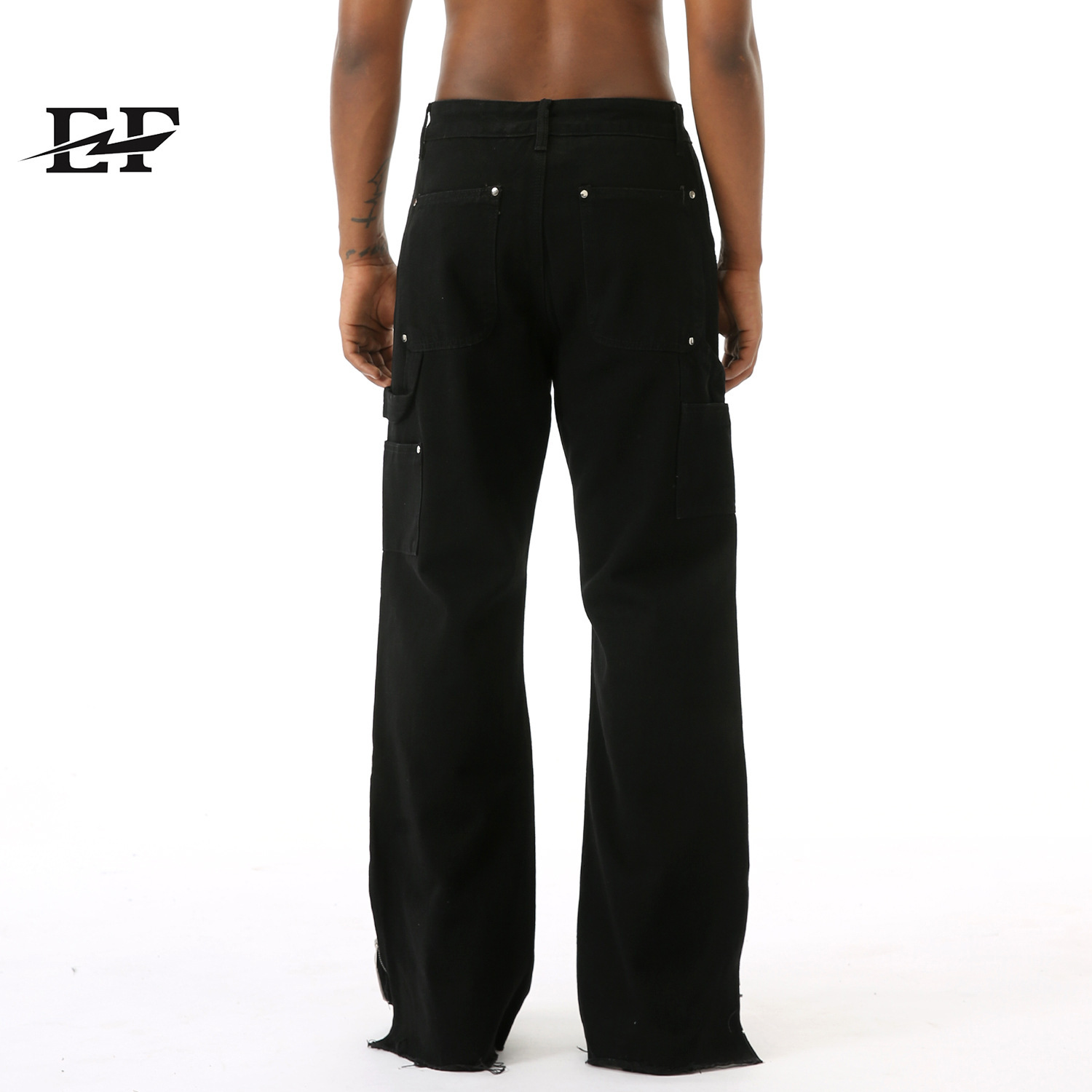 24ss Four Seasons New Product High Street Edge Side Zipper Design Micro Pull Wide Leg Jeans