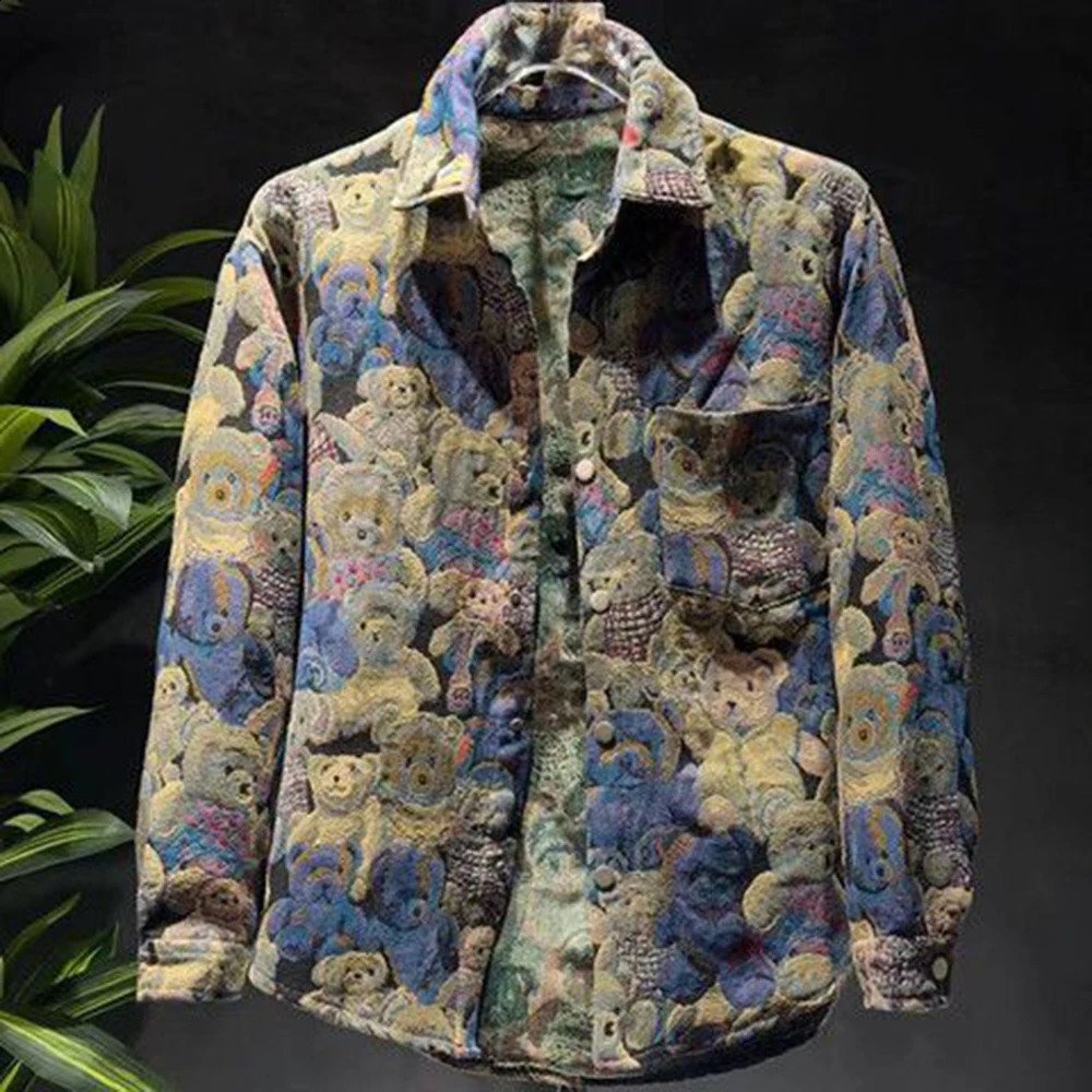 Y2k Bear Embroidery Two Piece Set Spring and Autumn Street Casual Long Sleeve Jacket Loose Long Leg Mens Trouser Set240813