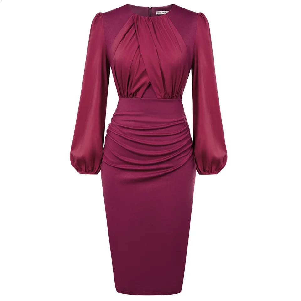 GK Dress For Women Contrast Fabric Evening Elegant Celebrity Party Dress OL Long Sleeve Crew Neck Bodycon Midi Dress 240814