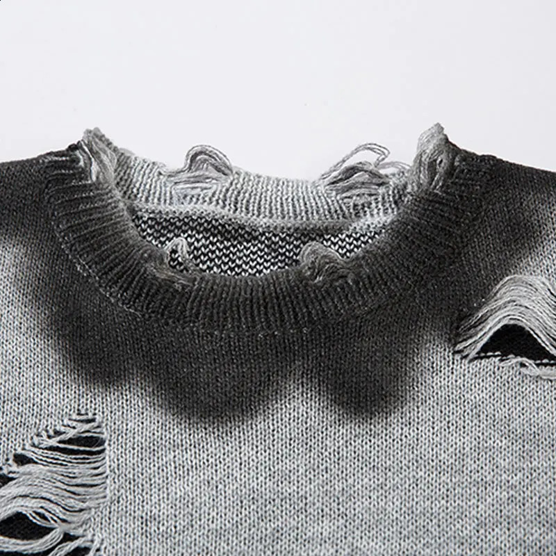 Vintage Oversized Sweater Grunge Y2K Knitted Butterfly Tie Dye Sweaters Men Hip Hop Ripped Hole Punk Gothic Long Sleeve Jupmers 240821