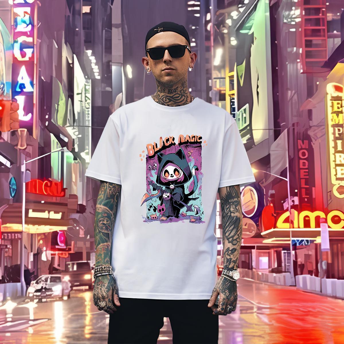 Man T Shirts 230g Pure Cotton Terror High Street Hip Hop Round Neck Short Sleeve Floral Print Men Tshirts Custom Loose Fit Tees Shirts