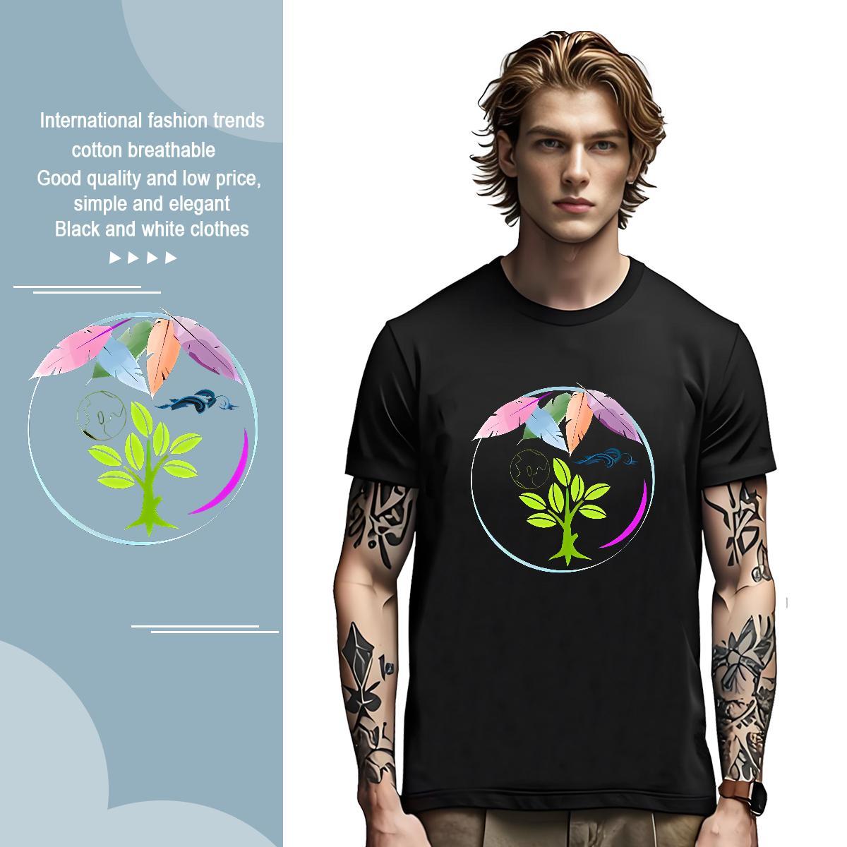 T Shirts Men 230g Pure Cotton tree Street Casual Breathable Graphic Men Tees Fashion New Free Shipping Tee Shirt