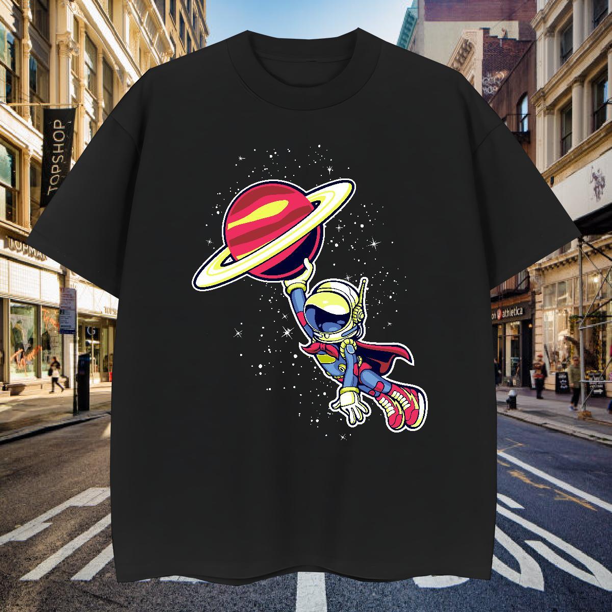 T shirt 230g Pure Cotton cosmonaut Spring Summer Breathable Crew Neck Custom Cartoon Men Tops Tees New Arrival Popular Clothes