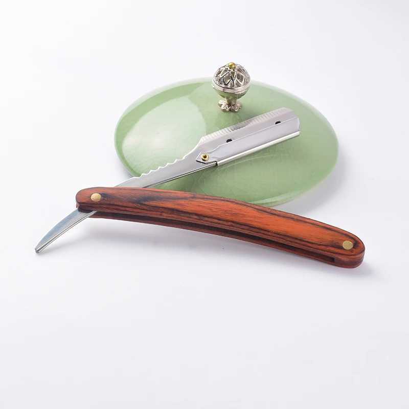 1Pcs Manual wood Handle Shaving Razor Mens Razor Classic Professional Barber Hair Cut Razor Change Blade Type Shaving KnifeM240814
