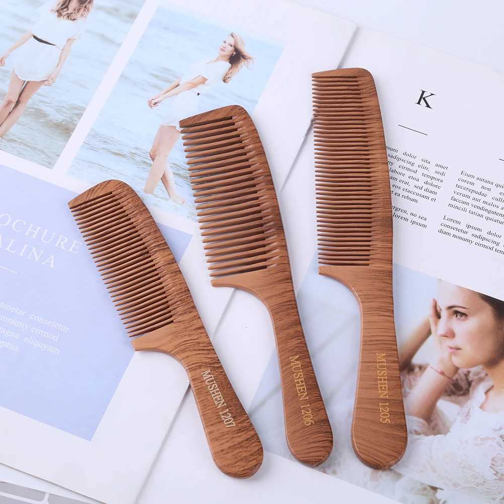 1 natural wood comb anti-static handmade fine teeth comb massage head classic comb design hair care tool W240813