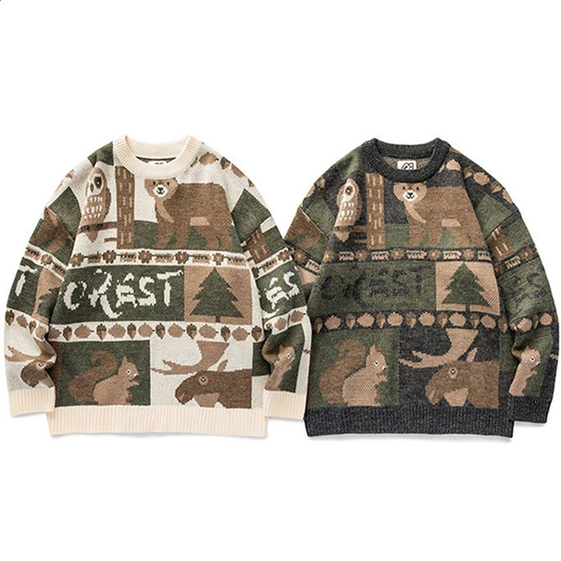 Y2k Winter Vintage Sweater Men Japanese Bear Women Knitted Sweater Pullover Hip Hop Harajuku Streetwear Men Clothing Tops 240814
