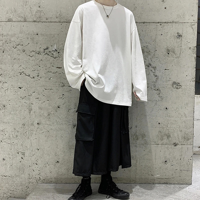 Loose Sweatshirts Men Solid T Shirt Neutral Streetwear Fashion Women Korean Clothes Cotton Pullover Long Sleeve T-shirts Man 240814
