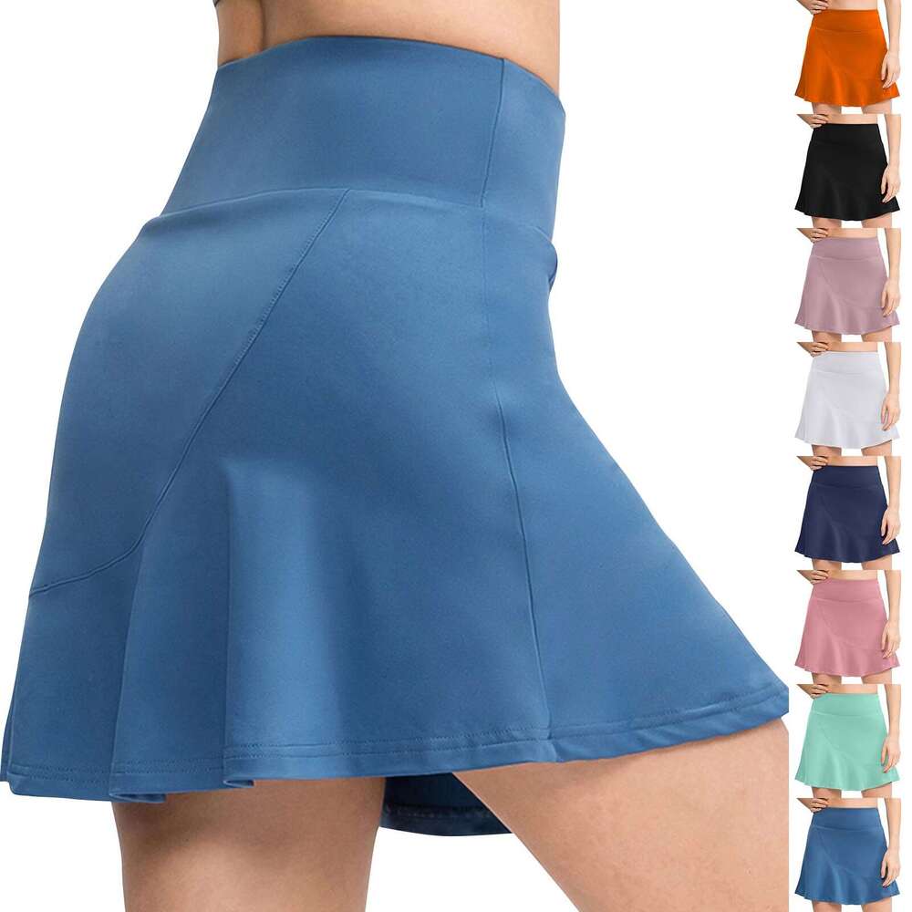 Color Solid Yoga Pants Running Fiess Tennis Pocket Skirt Sports Short Skirt, Women'S Summer Vacation ,