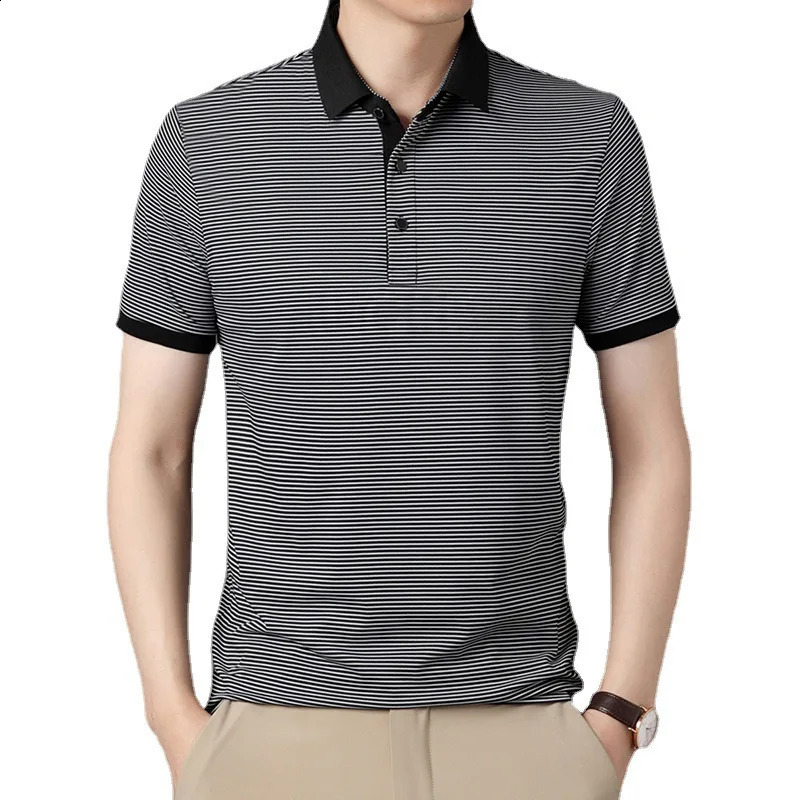 Mens summer half sleeve thin Polo shirt short sleeve T-shirt middle-aged mens solid color business casual mens shirt 240820