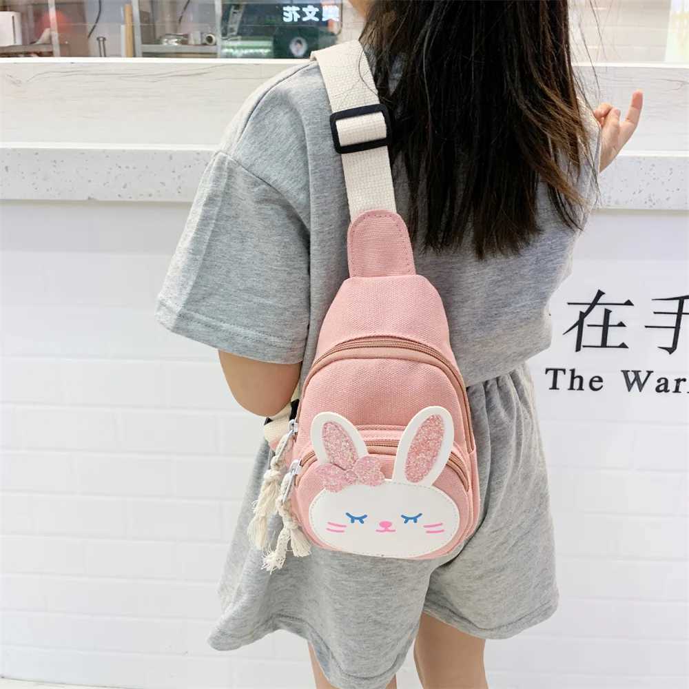 Cute bunny cross bag girl mini bunny canvas bag new chest bag childrens wallet large capacity waist bag shopping bag W240906