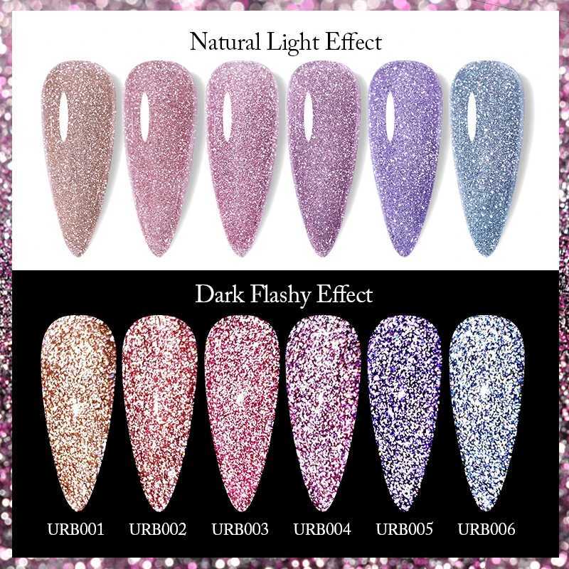 UR SUGAR 7ml Rose Gold Reflective Glitter Rubber Base Gel Nail Polish Sparkling Champagne Glowing Semi Permanent Nail Art UV GelM240814