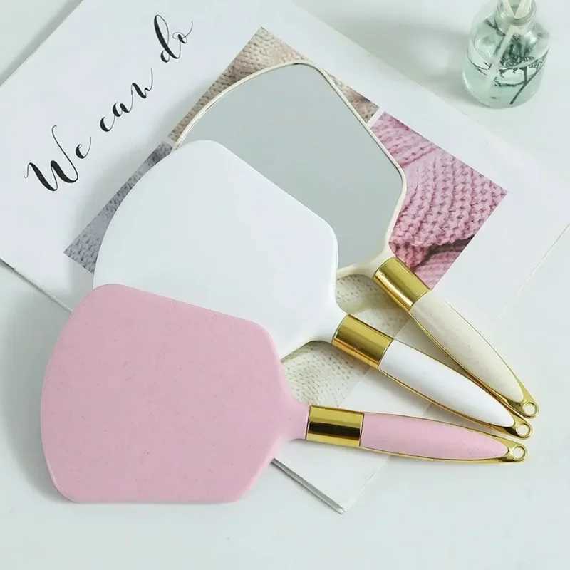 1 handheld mirror with handle makeup mirror with hook hole used in bathroom and bedroom made of eco-friendly straw material W240813