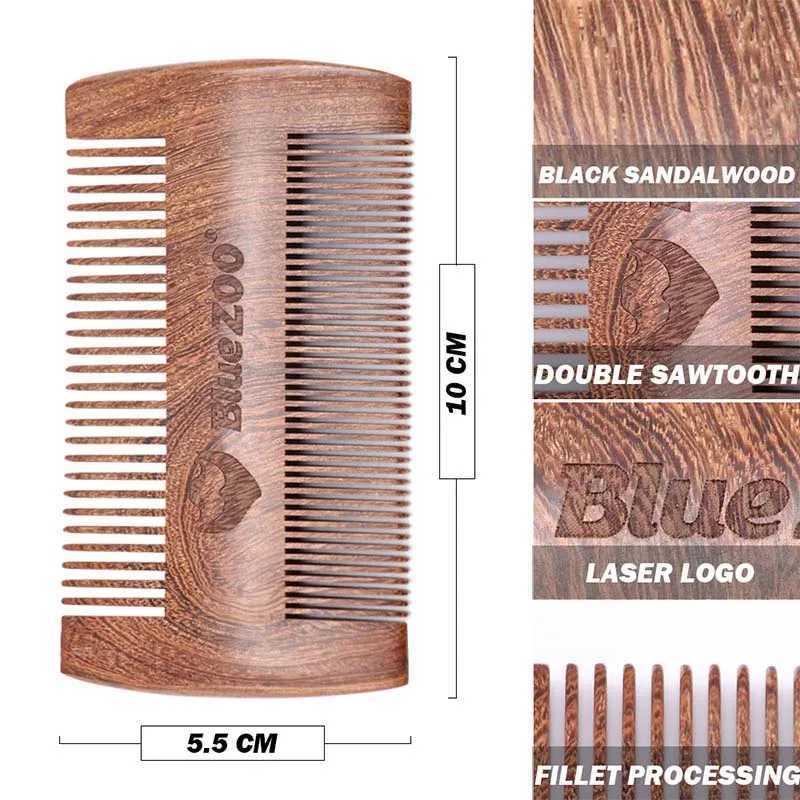Beard care comb sandalwood mens beard comb double-sided beard comb set fashionable black and brown bags W240813