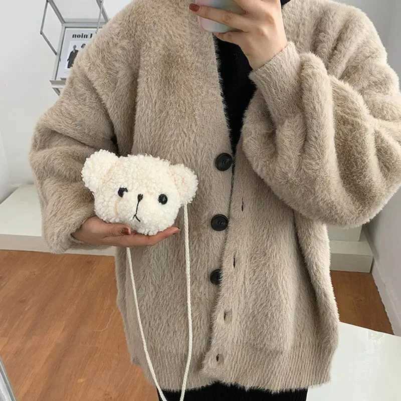Cute bear plush shoulder bag childrens cartoon messenger bag Kawai plush wallet little girl stuffed animal backpack W240813