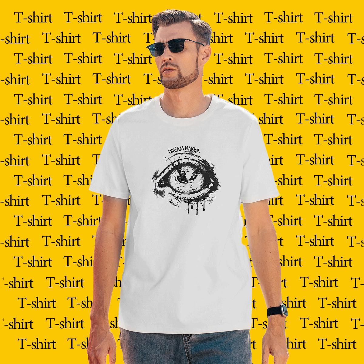 Cool Design eyes T Shirt For Man Street Men Tees 100% Cotton 230g DIY Customized Breathable Short Sleeve Skull Tee Shirt