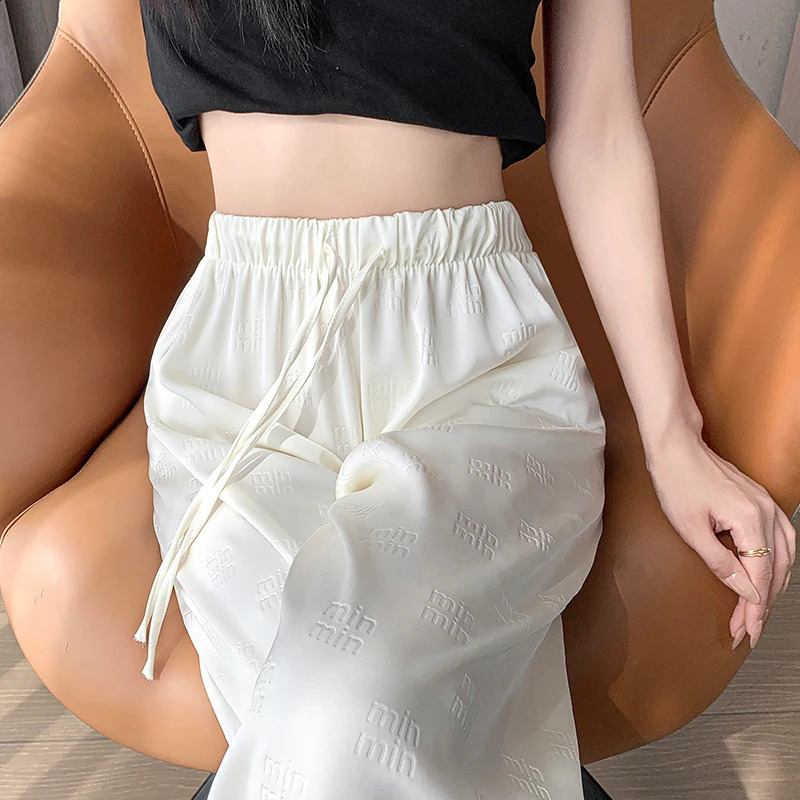 Hanging ice silk satin wide leg pants for women in spring and summer high-end loose straight leg floor pants 240813