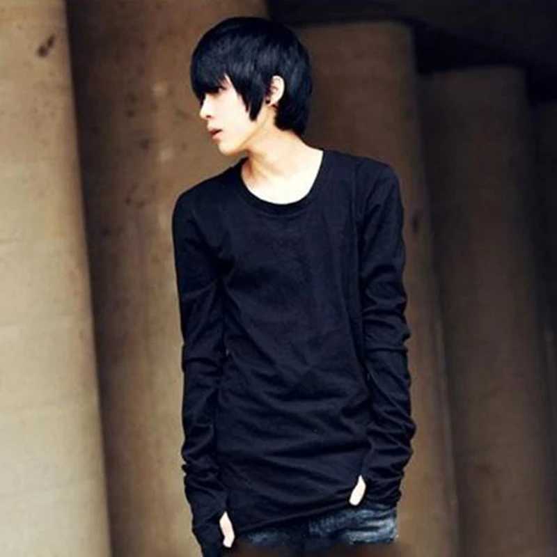 Spring Korean version of the new fashion mens clothing even gloves round neck long-sleeved T-shirt thick large size bottoming sM240814