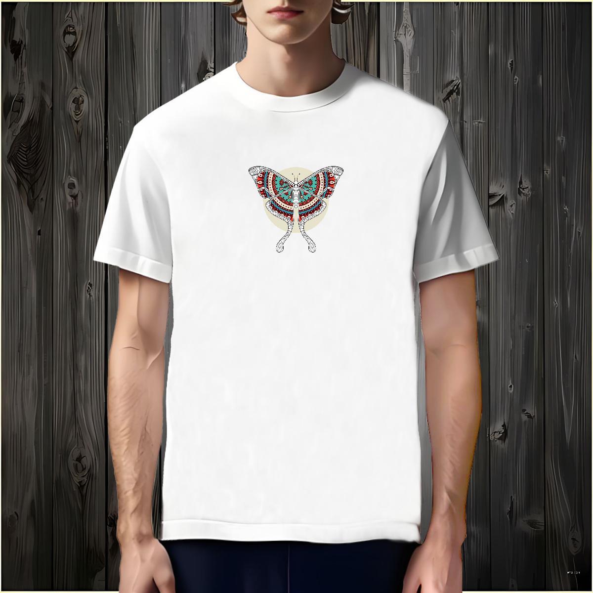 Classic T-Shirts for Men Butterfly O-Neck Short Sleeve Street Wear Anime 230g Pure Cotton Men Tops Tees 2024 Tees Shirts