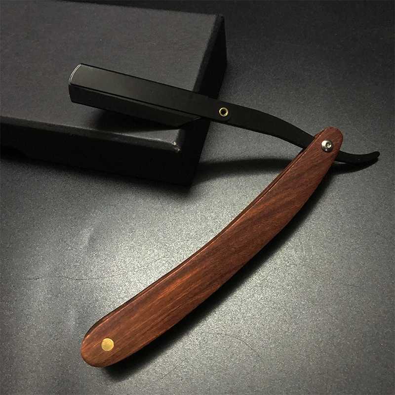 Men Professional Barber Razor Manual Shaver Wood Straight Edge Stainless Steel Shaver Folding Shaving Shave Beard CutterM240814