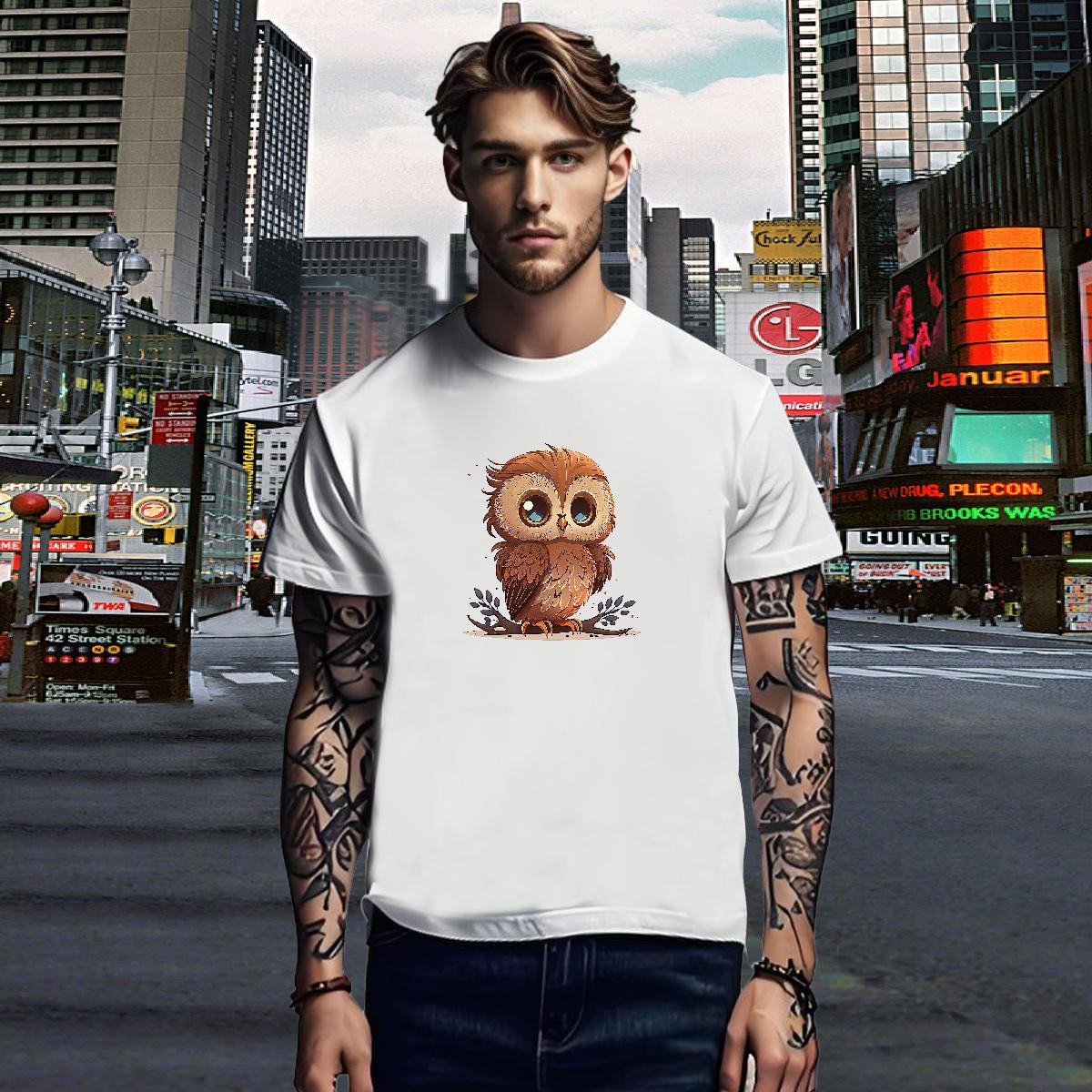 T-Shirts for Men 230g Cotton Owl Daily Wear Crew Neck Breathable Custom Printing Mens Tshirts Casual New Cool Tops