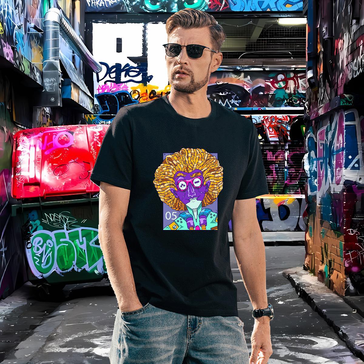 Mens T Shirts 100% Cotton 230g portrait Street wear Hip Hop Crew Neck Asian Size Men Tshirts DIY Soft Wear