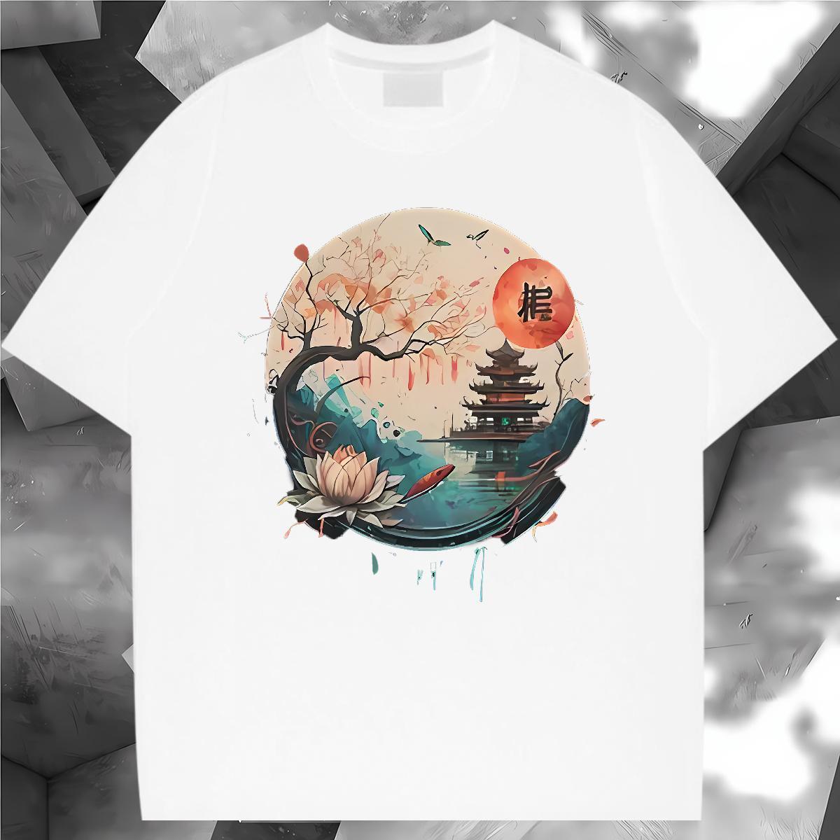 Comfortable T shirt Tower Breathable Short Sleeve Street Customized Print 230g Pure Cotton Men Tops Tees Designer Tees Shirts