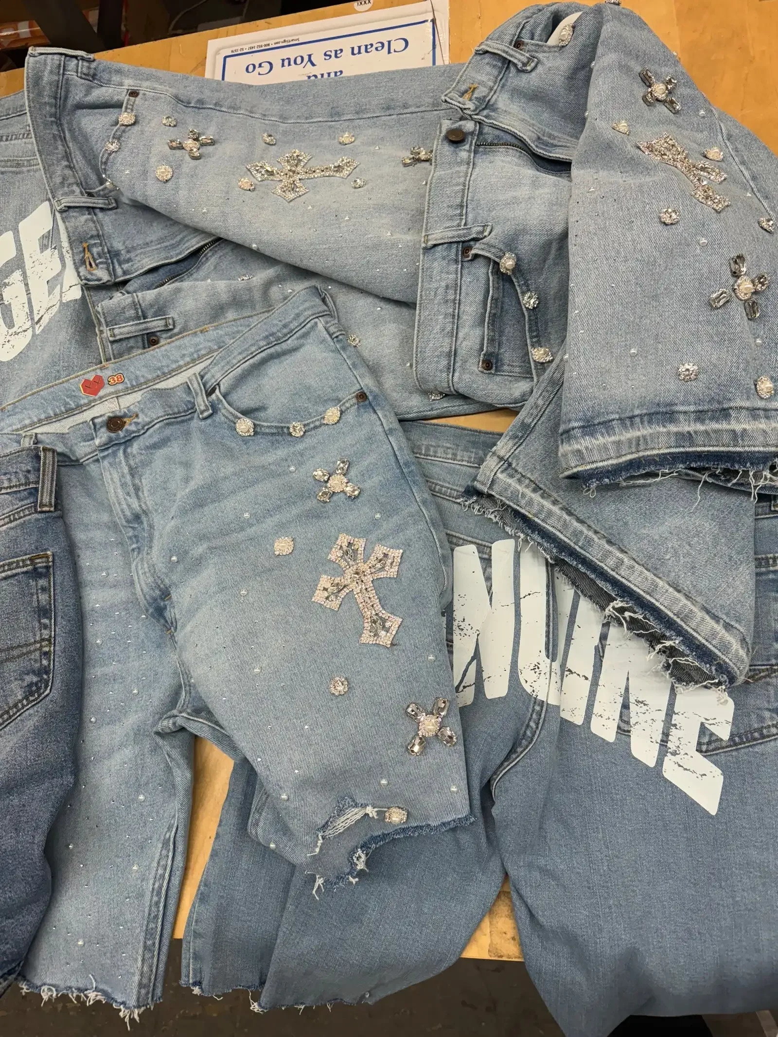 Y2k clothing set flat T-shirt printed pocket denim shorts Harajuku street jeans Rhinestone sweater mens clothing240813