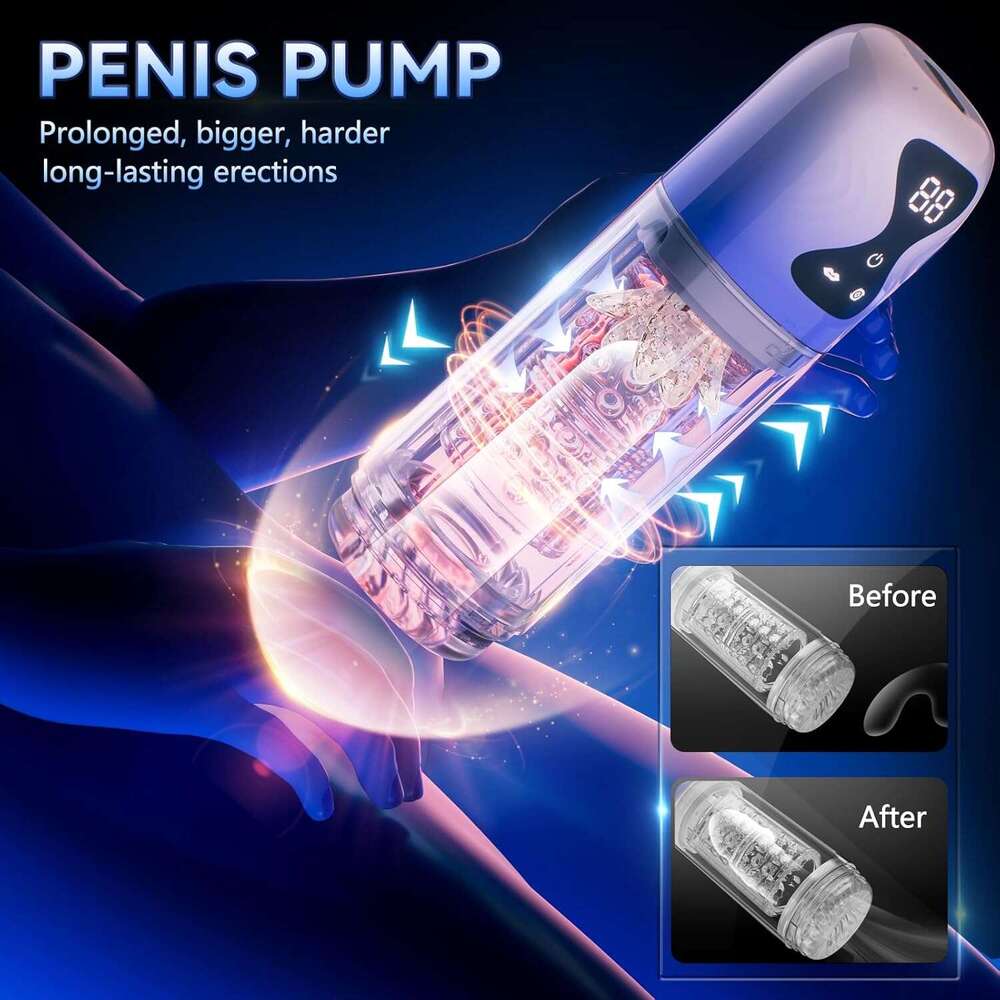 Men's automatic male sexual toy - Male sexual toy pump with 7 suction and 7 rotation modes and tongue licking, adult toy waterproof male stroke L